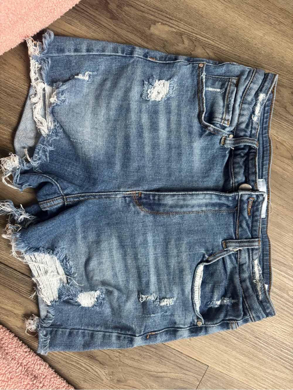 Distressed Mid Wash Denim Jean Shorts - Blue